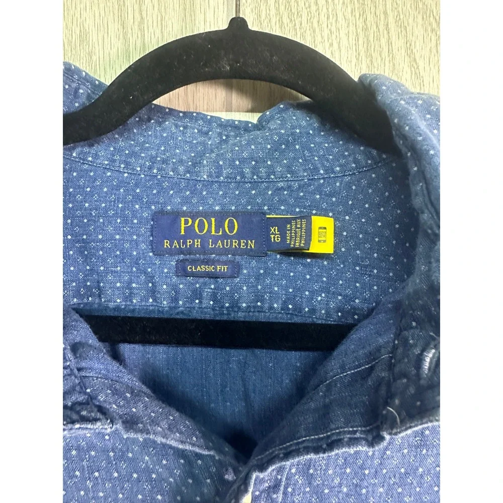 Polo Ralph Lauren Classic Fit‎ Men's Blue Dot Print Button Down Shirt XL - Picture 3 of 3